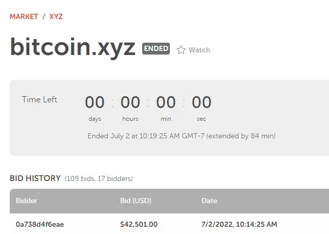 Bitcoin.xyz auction ends at $42501 - www.nicenic.net