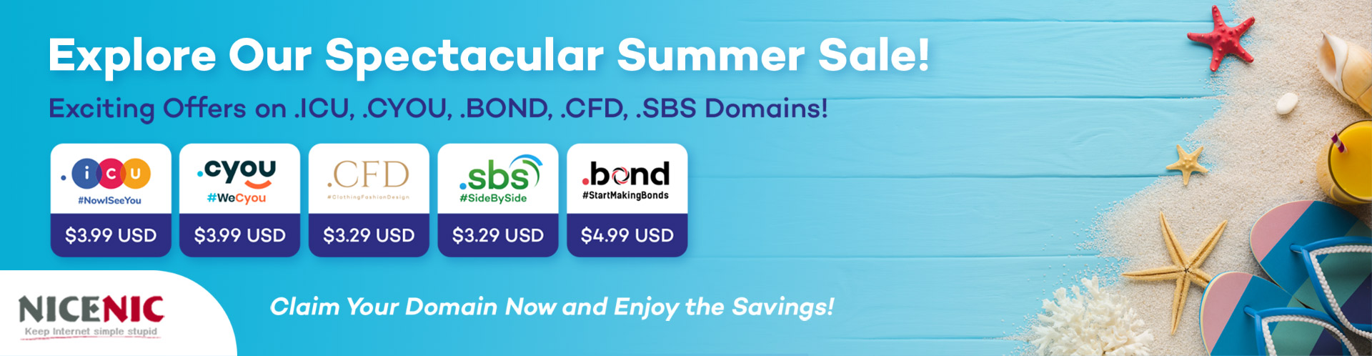 Exciting Offers on .ICU, .CYOU, .BOND, .CFD, .SBS Domains - NiceNIC.NET