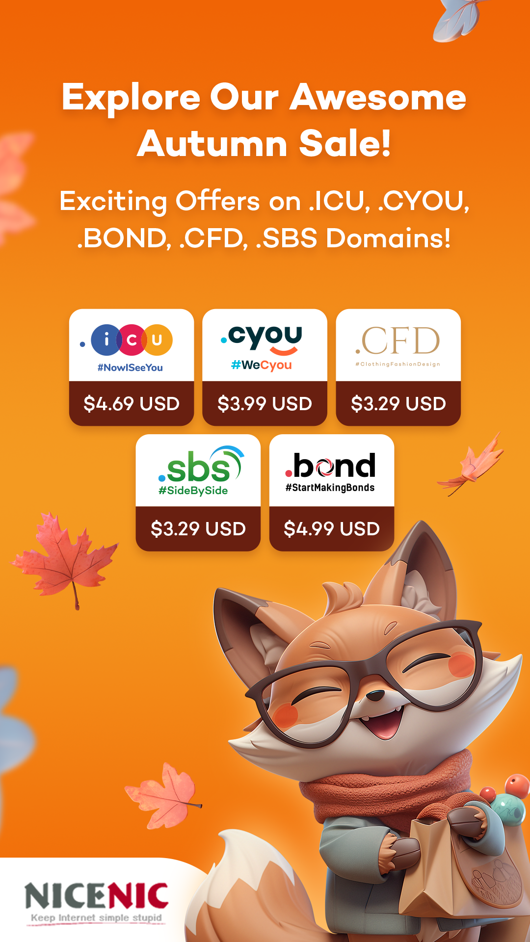 Exciting Offers on .ICU, .CYOU, .BOND, .CFD, .SBS Domains | NiceNIC.NET