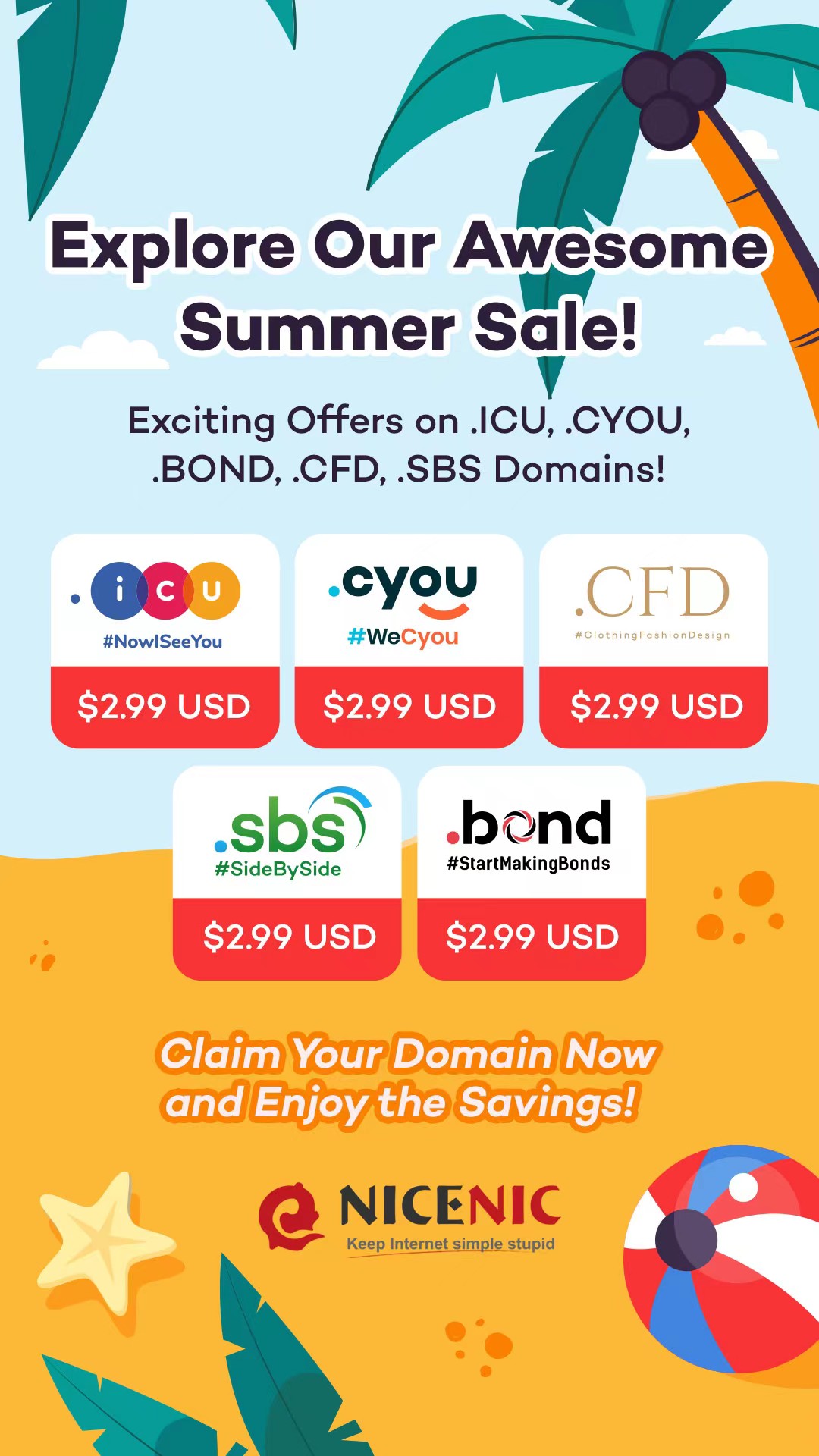 $2.99 Holiday Sales on .ICU, .TOP, .XYZ, .ONLINE, .INFO Domain Names