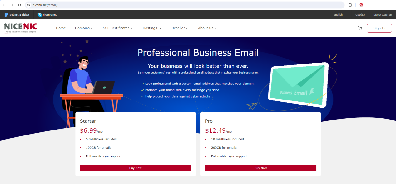 Cheap Professional Business Emails: Establish credibility with a professional email address (e.g., yourname@yourbusiness.com) at an affordable price lowest at $6.99 per month. Cheap Professional Business Emails: Establish credibility with a professional email address (e.g., yourname@yourbusiness.com) at an affordable price lowest at $6.99 per month.