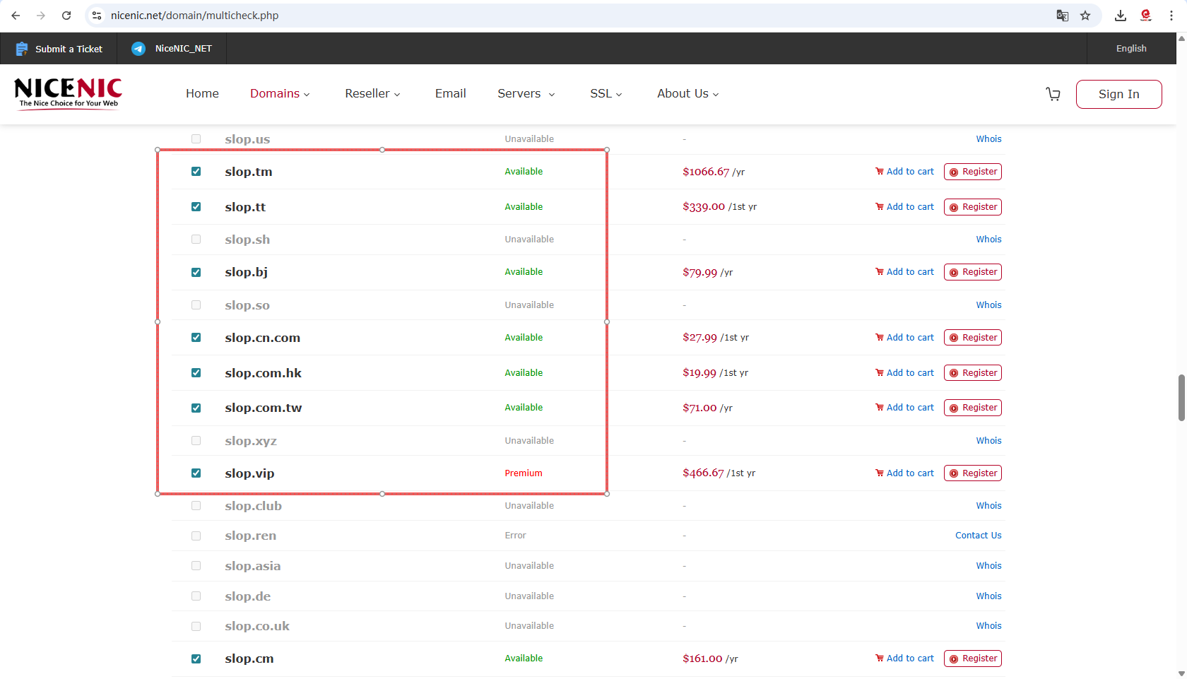 Available domain opportunities in NiceNIC: Available domain opportunities in NiceNIC: