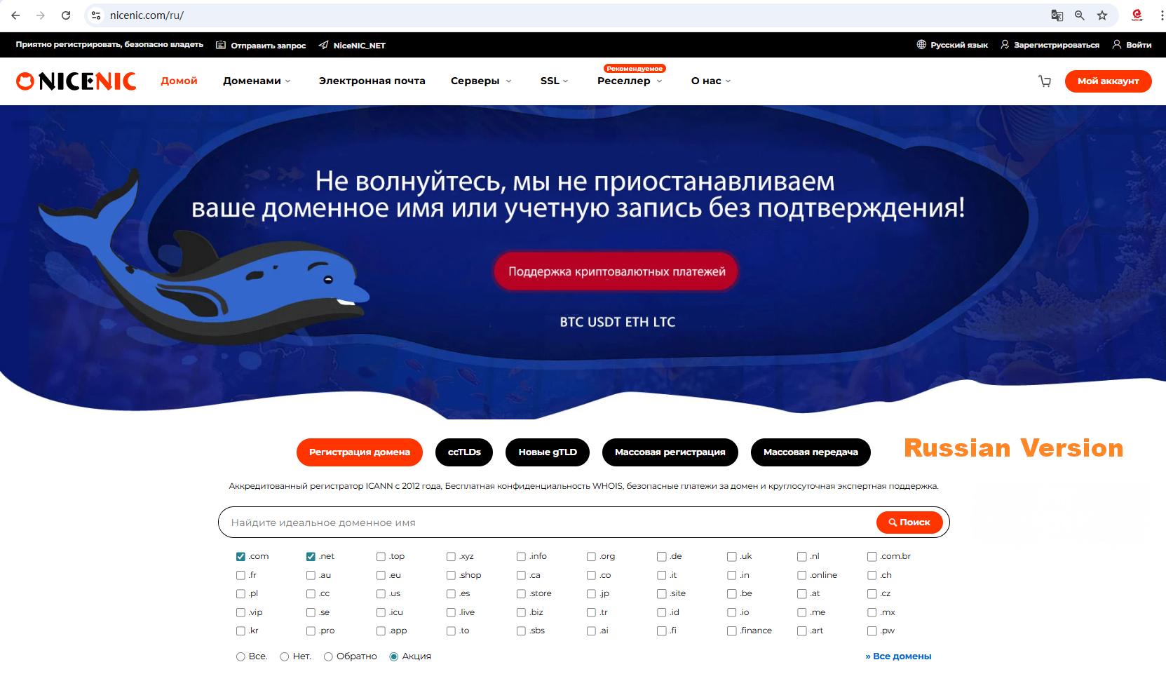 NiceNIC Domain Registrar--Russian