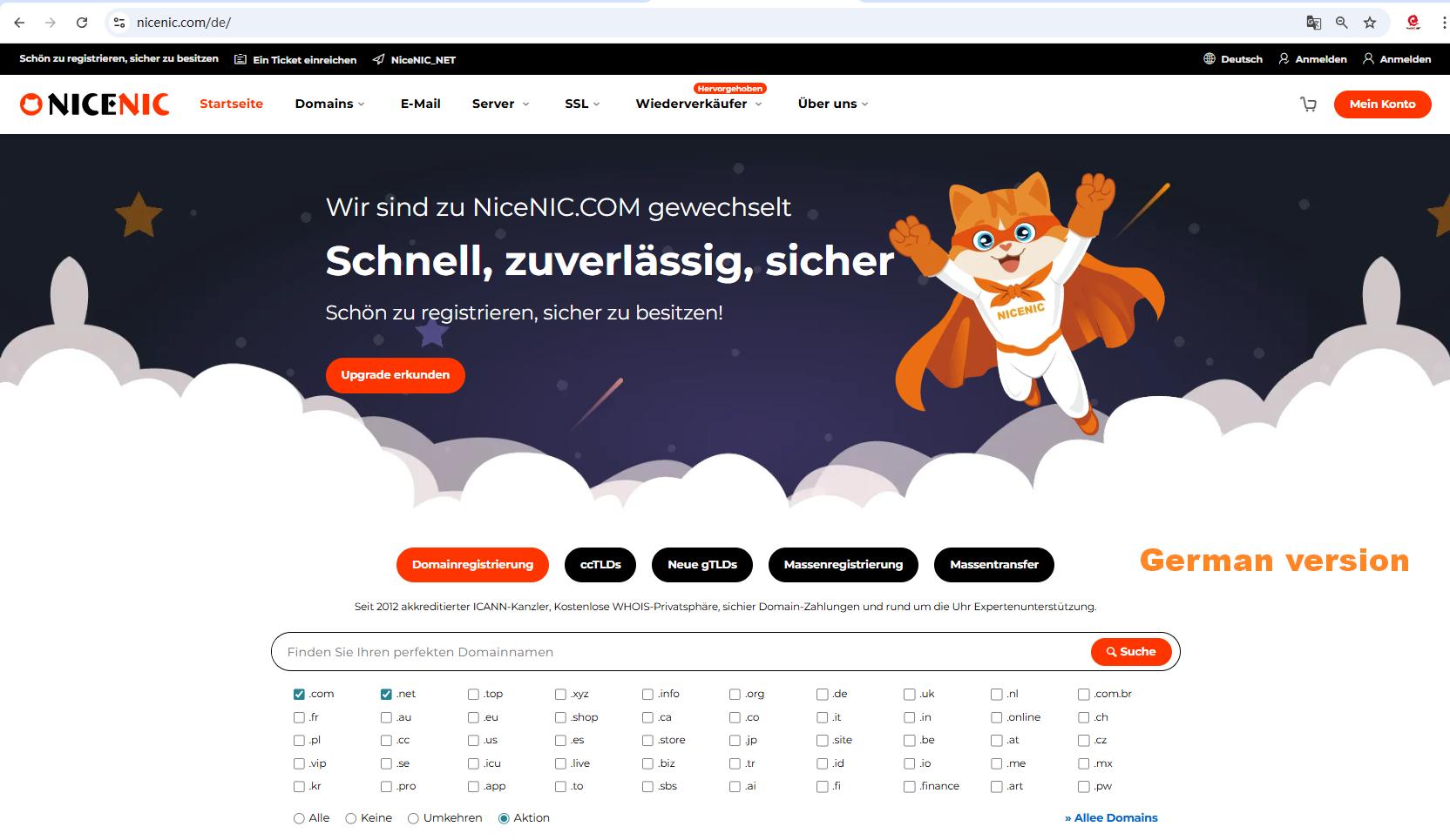 NiceNIC Domain Registrar--German