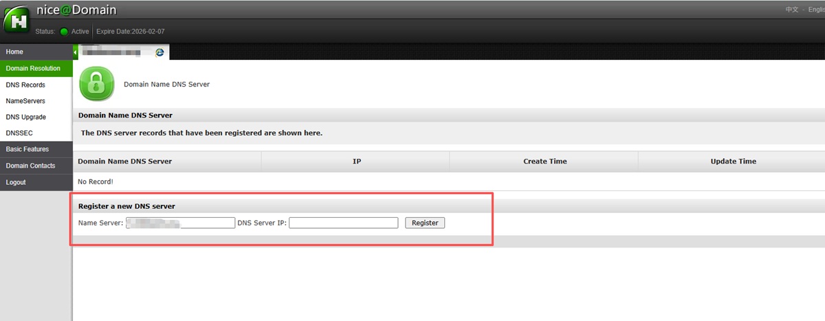 NiceNIC-Регистрация personal nameserver5