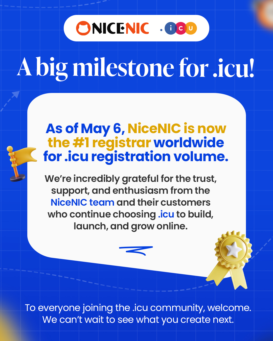 NiceNIC Becomes the No.1 Registrar Worldwide for .icu Registration Volume
