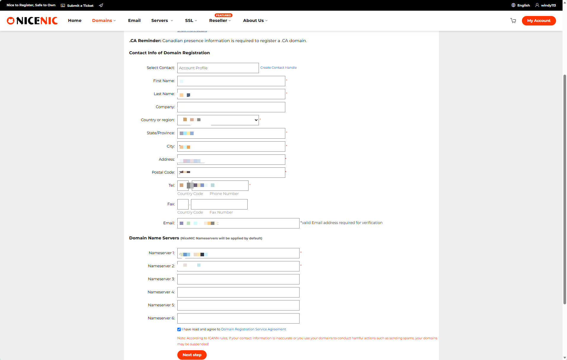 How to Registrovat a .CA Doména at NiceNIC
