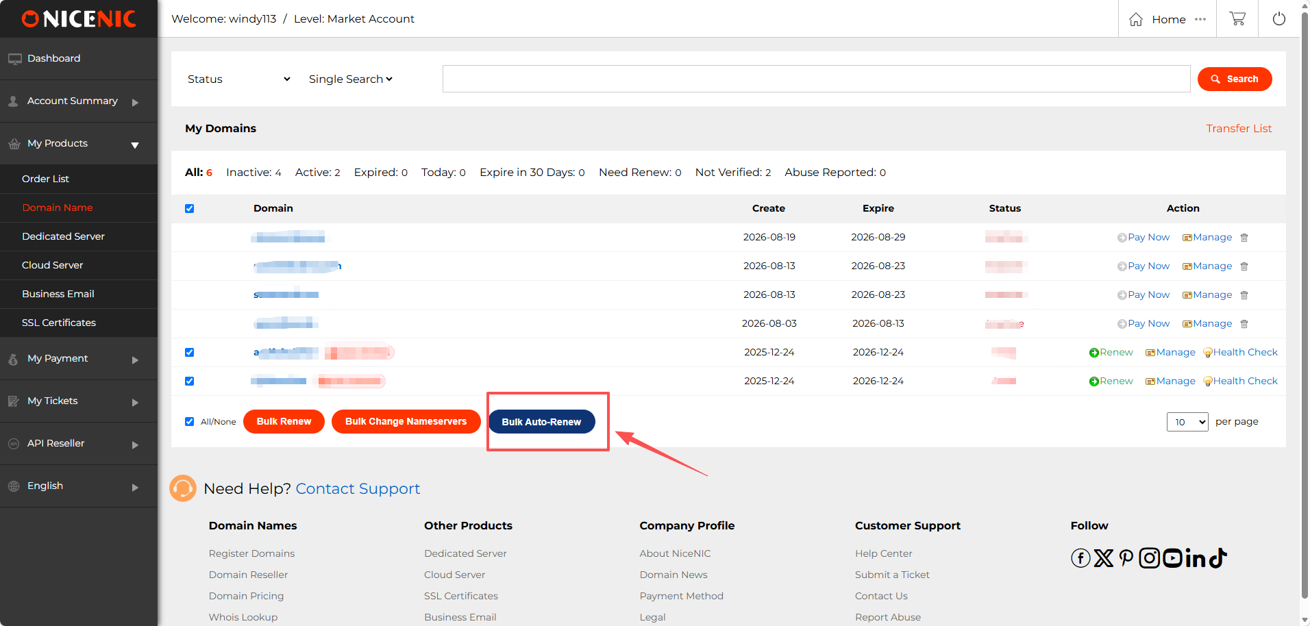 Select multiple domains and open Bulk Auto-Renew from the same portfolio view. Select multiple domains and open Bulk Auto-Renew from the same portfolio view.