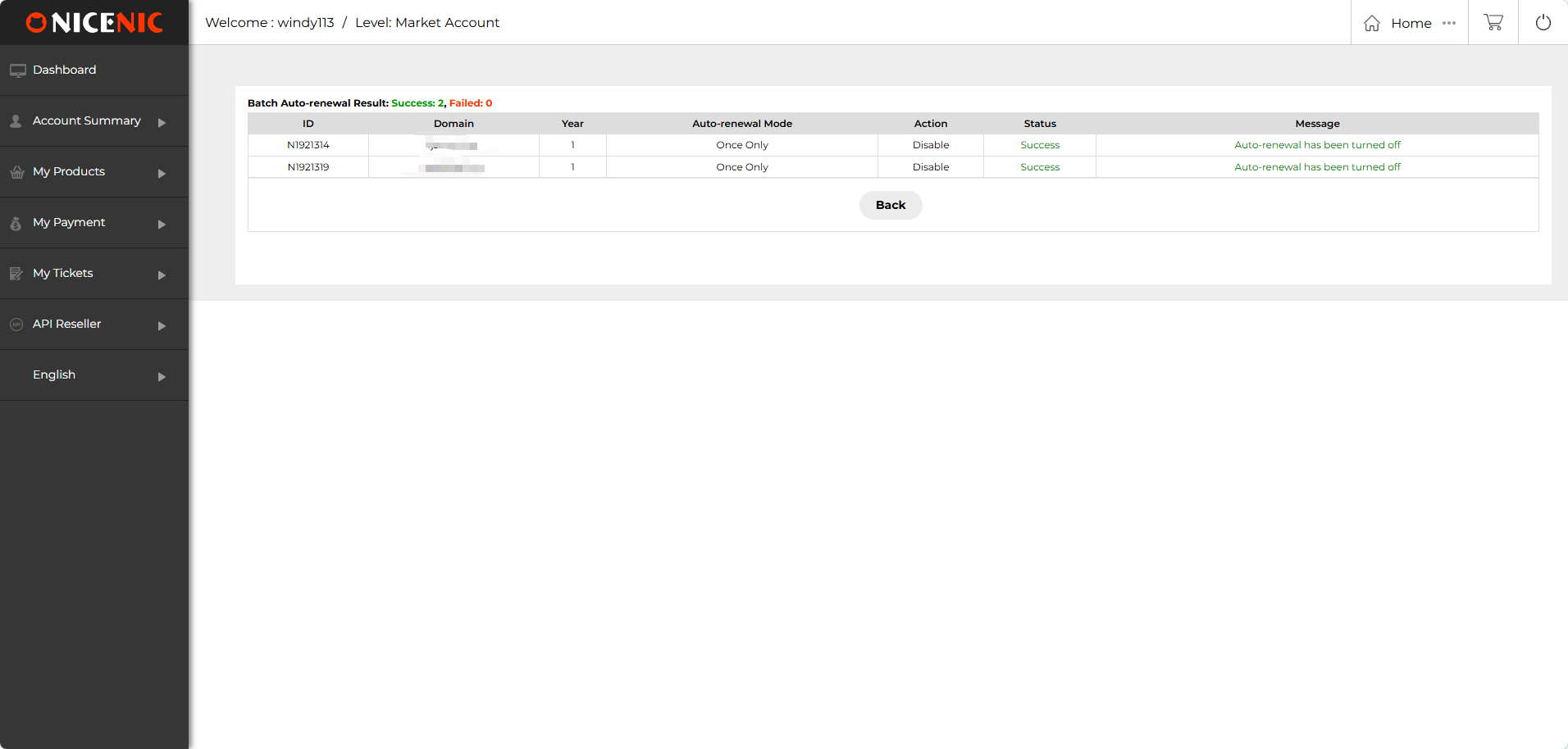 Set Active to No when the selected domains should no longer use auto-renewal. Set Active to No when the selected domains should no longer use auto-renewal.