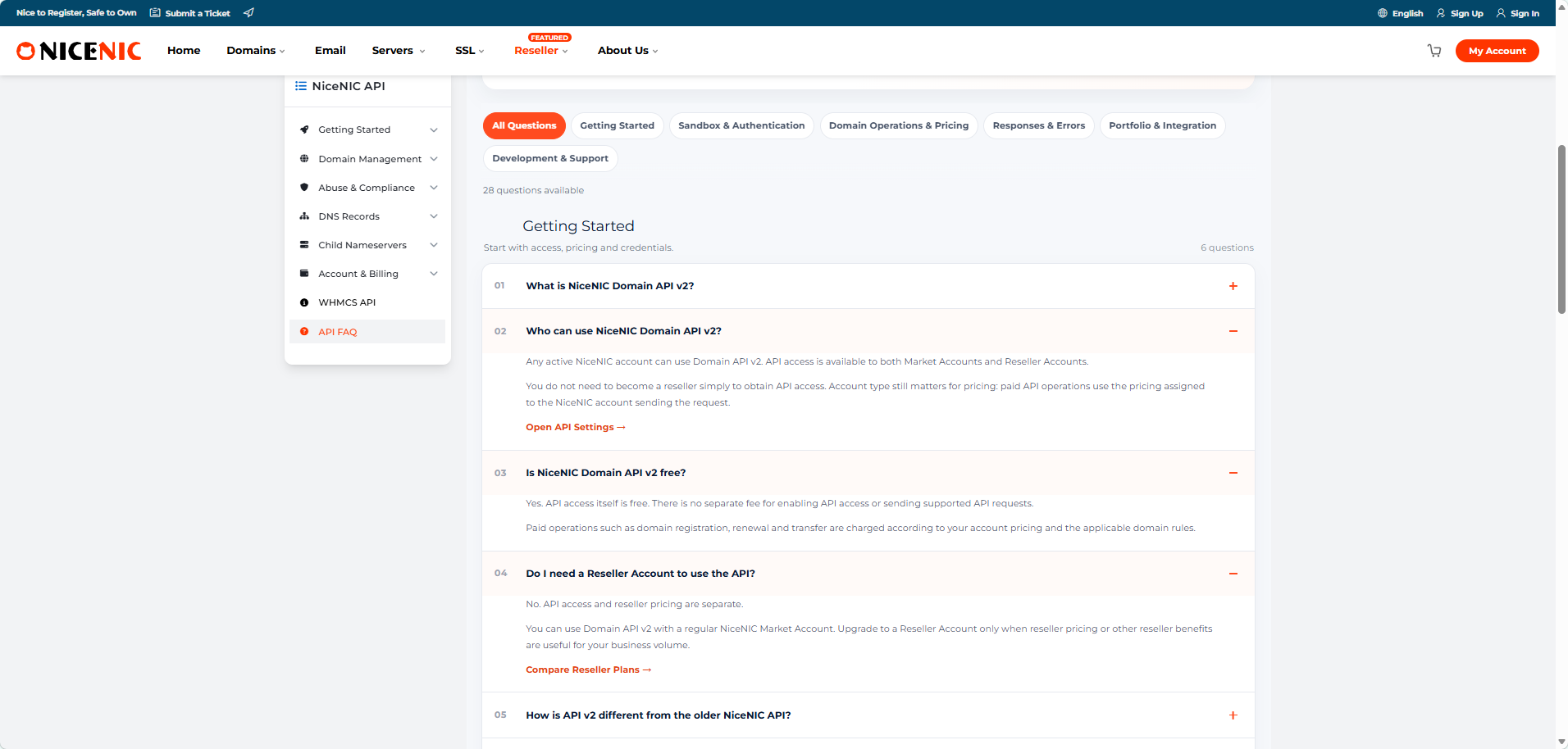NiceNIC Domain API v2 is available to both Market and Reseller Accounts. API access itself is free, while paid domain operations use the pricing assigned to the account.