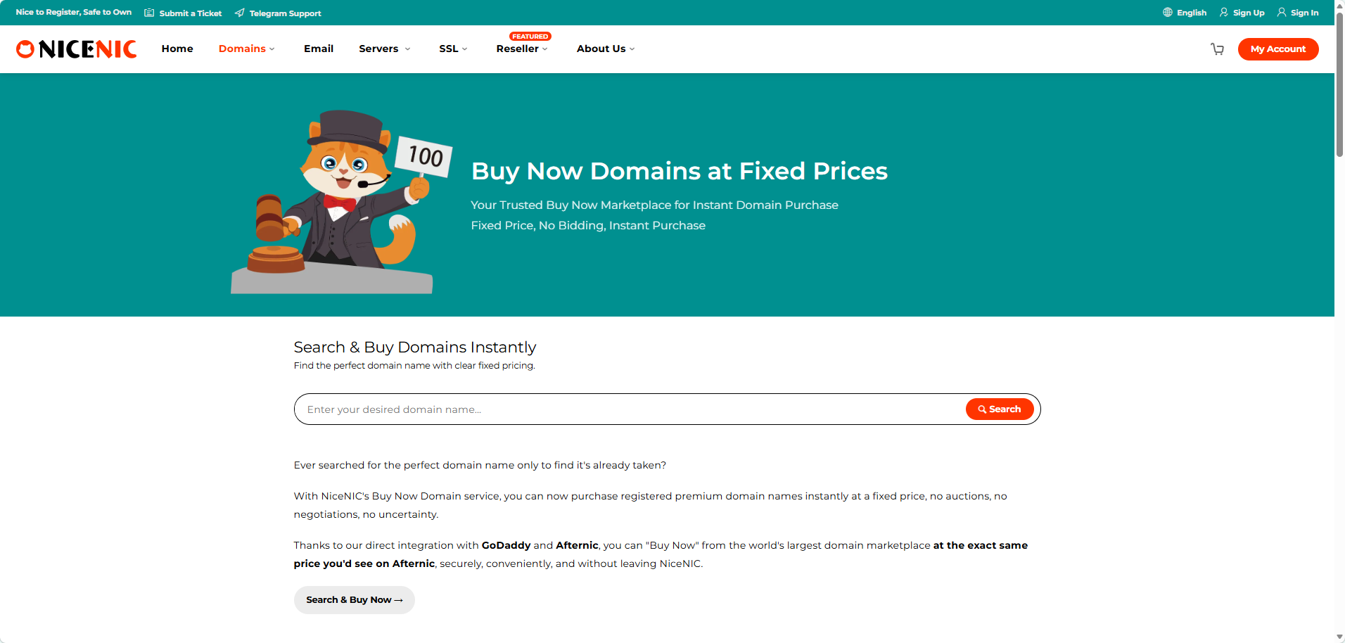 NiceNIC Buy Now fixed-price premium domain marketplace