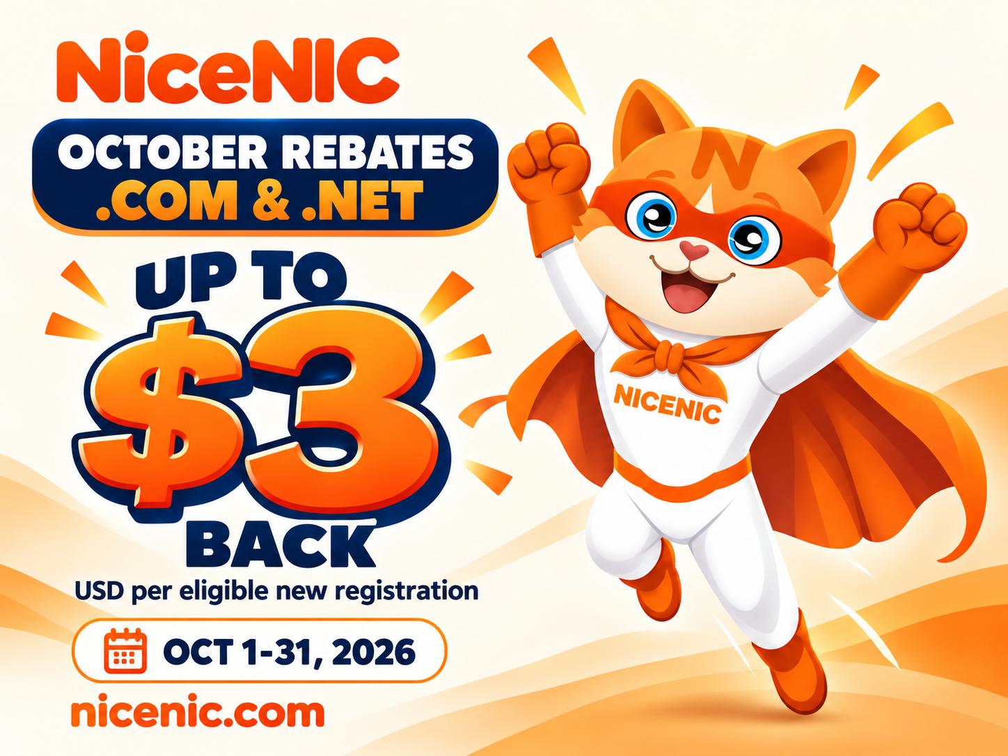 October .COM & .NET Rebates: Earn Up to $3 per Domain