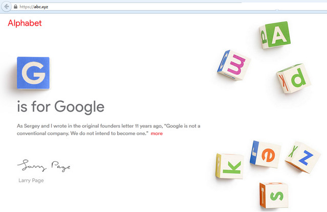 Google uses ABC.xyz now part of Alphabet